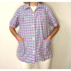 Vintage Plaid Button Up Smock